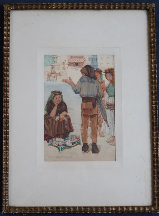 § Alethea Garstin (1894-1978) Fisherfolk on the quay 10 x 6.5in.